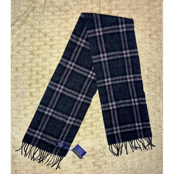 NWT BALLANTRAE EDINBURGH 100% LAMBSWOOL NAVY TARTAN PLAID SCARF FRINGE ENDS NEW! - Picture 4 of 4